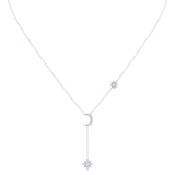 Crescent North Star Diamond Drop Necklace in Sterling Silver