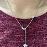 Crescent North Star Diamond Drop Necklace in Sterling Silver