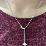 Crescent North Star Diamond Drop Necklace in 14K White Gold