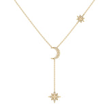 Crescent North Star Diamond Drop Necklace in 14K Yellow Gold