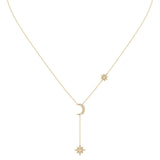Crescent North Star Diamond Drop Necklace in 14K Yellow Gold
