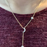 Crescent North Star Diamond Drop Necklace in 14K Yellow Gold
