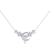Star Cluster Moon Crescent Diamond Necklace in Sterling Silver