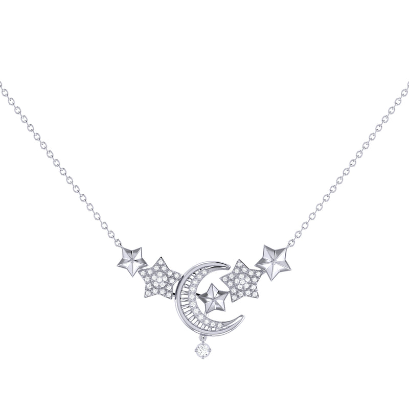 Diamond Moon Necklace with star accents - Freedman Jewelers