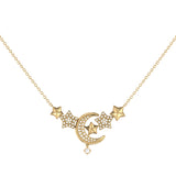Star Cluster Moon Crescent Diamond Necklace in 14K Yellow Gold Vermeil on Sterling Silver