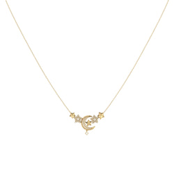 Star Cluster Moon Crescent Diamond Necklace in 14K Yellow Gold