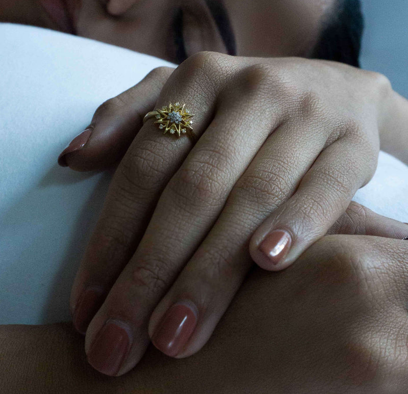 Supernova Star Diamond Ring in 14K Yellow Gold Vermeil on Sterling Sil ...