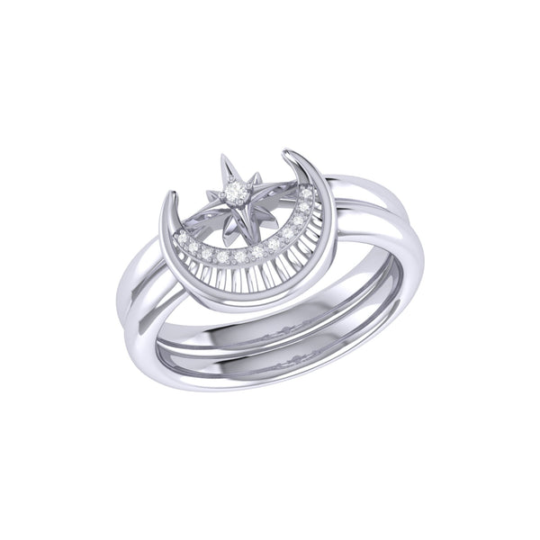 Nighttime Moon Star Lovers Detachable Diamond Ring in 14K White Gold