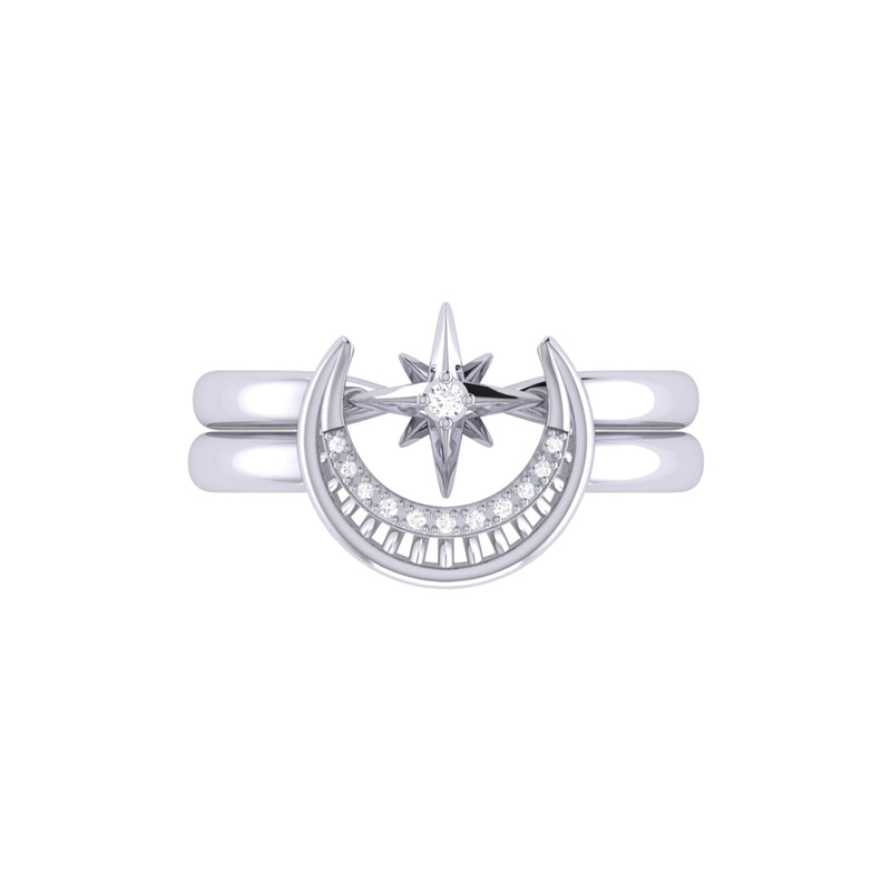 Nighttime Moon Star Lovers Detachable Diamond Ring in 14K White Gold