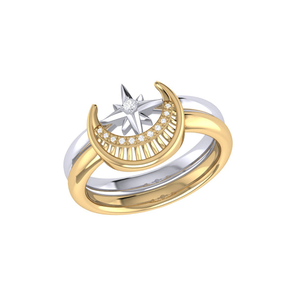 Nighttime Moon Star Lovers Two-Tone Detachable Diamond Ring in 14K Gold