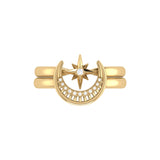 Nighttime Moon Star Lovers Detachable Diamond Ring in 14K Yellow Gold Vermeil on Sterling Silver