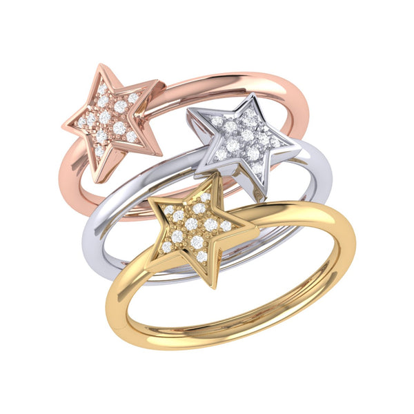 Tri-Color Dazzling Star Detachable Diamond Ring in 14K Gold & Rose Gold Vermeil on Sterling Silver
