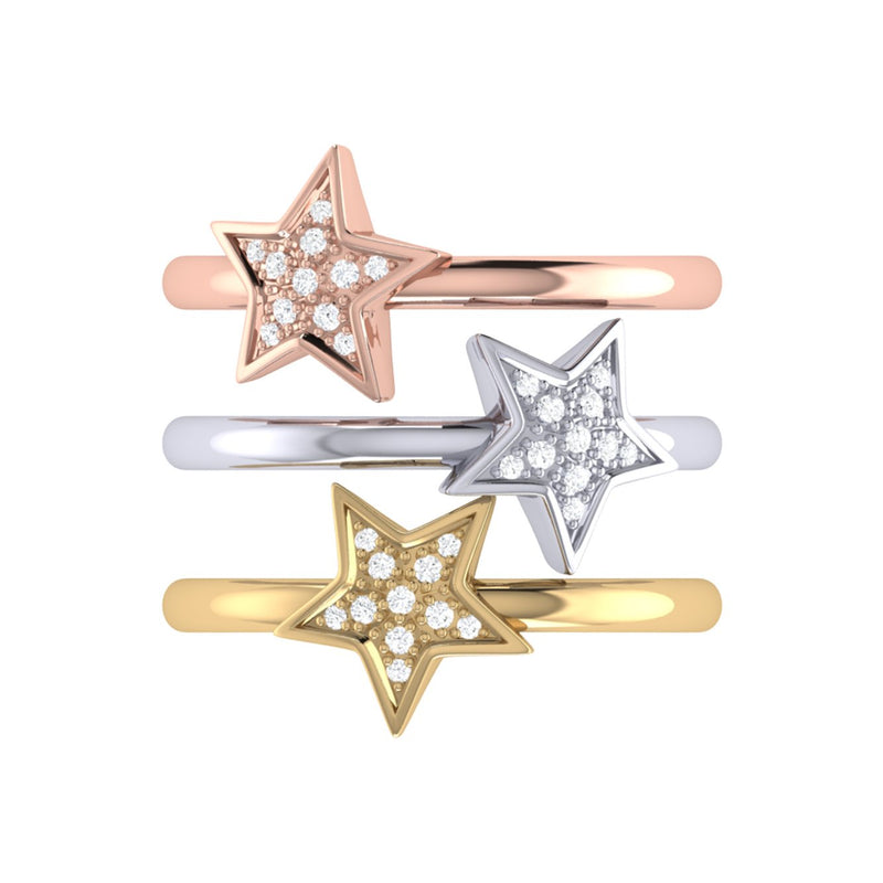 Tri-Color Dazzling Star Detachable Diamond Ring in 14K Gold