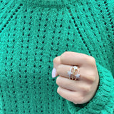 Tri-Color Dazzling Star Detachable Diamond Ring in 14K Gold & Rose Gold Vermeil on Sterling Silver