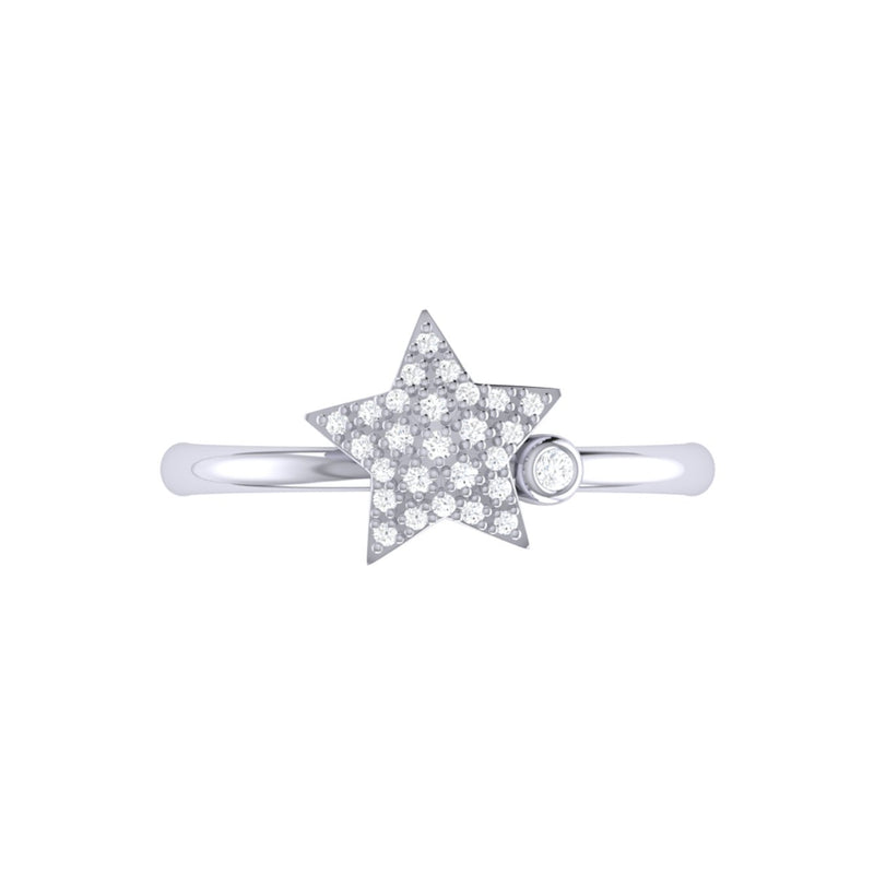 Dazzling Star Bezel Diamond Ring in 14K White Gold