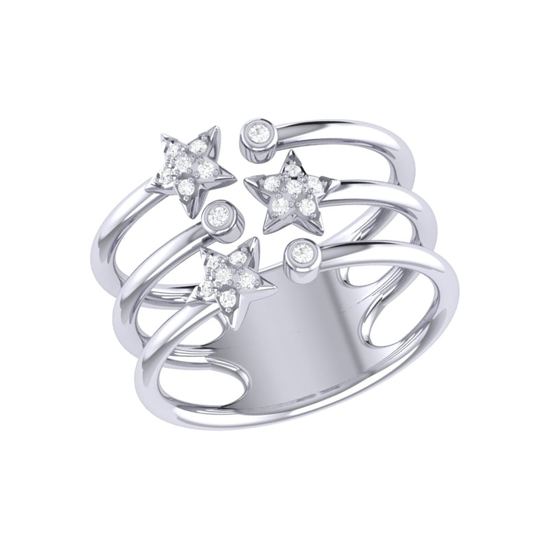 Dazzling Star Bezel Trio Diamond Ring in 14K White Gold