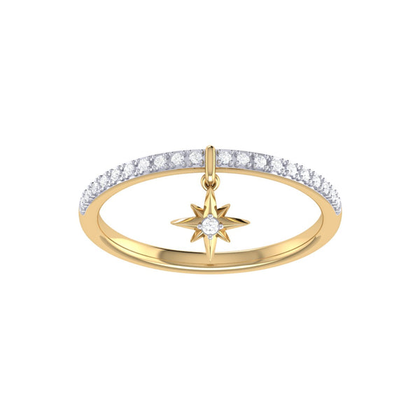 Little North Star Diamond Charm Ring in 14K Yellow Gold Vermeil on Sterling Silver