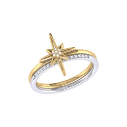 North Star Detachable Two-Tone Diamond Ring in 14K Yellow Gold Vermeil on Sterling Silver
