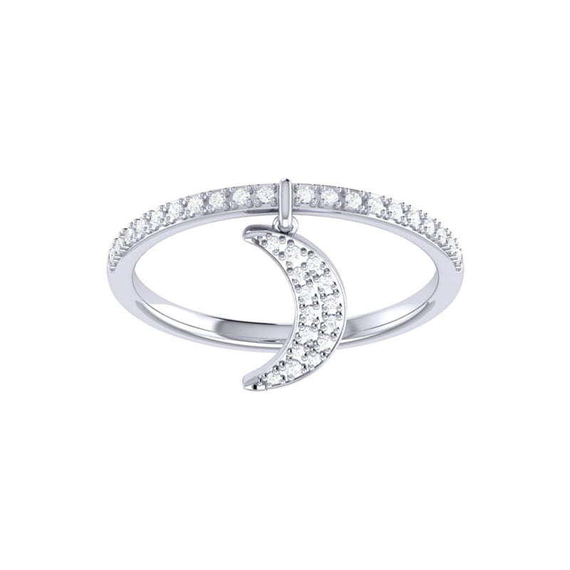 Moonlit Diamond Charm Ring in 14K White Gold