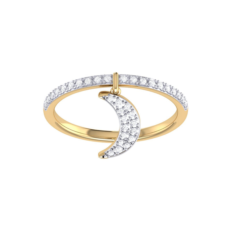Moonlit Diamond Charm Ring in 14K Yellow Gold