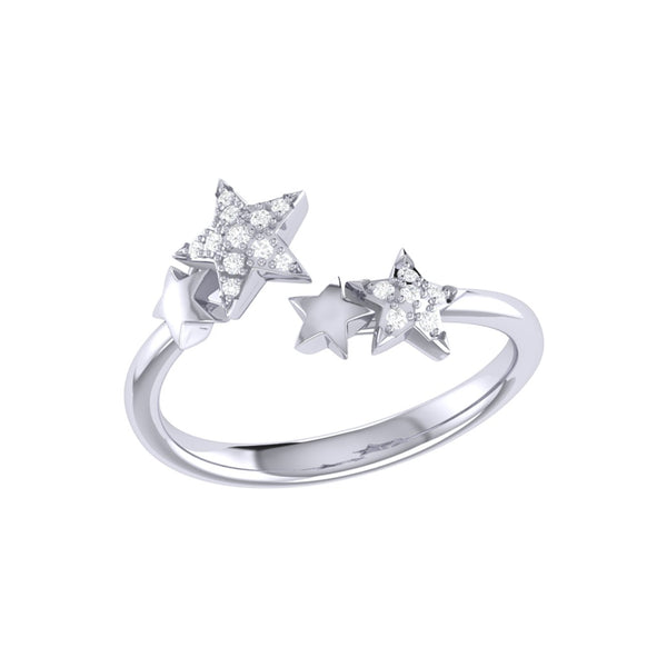 Dazzling Star Couples Diamond Open Ring in Sterling Silver