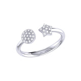 Full Moon Star Diamond Open Ring in 14K White Gold