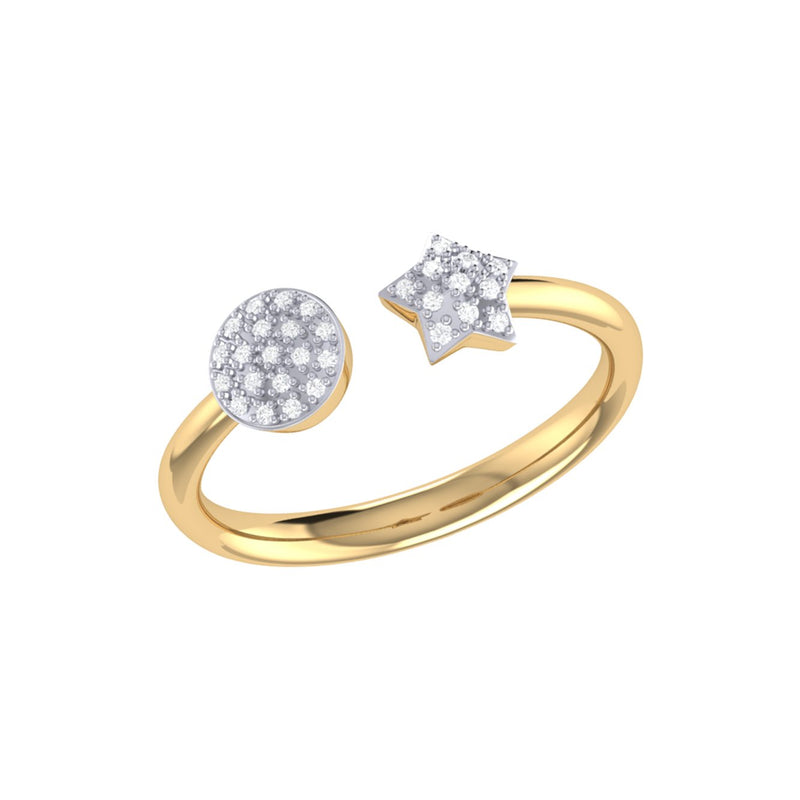 Full Moon Star Diamond Open Ring in 14K Yellow Gold Vermeil on Sterling Silver