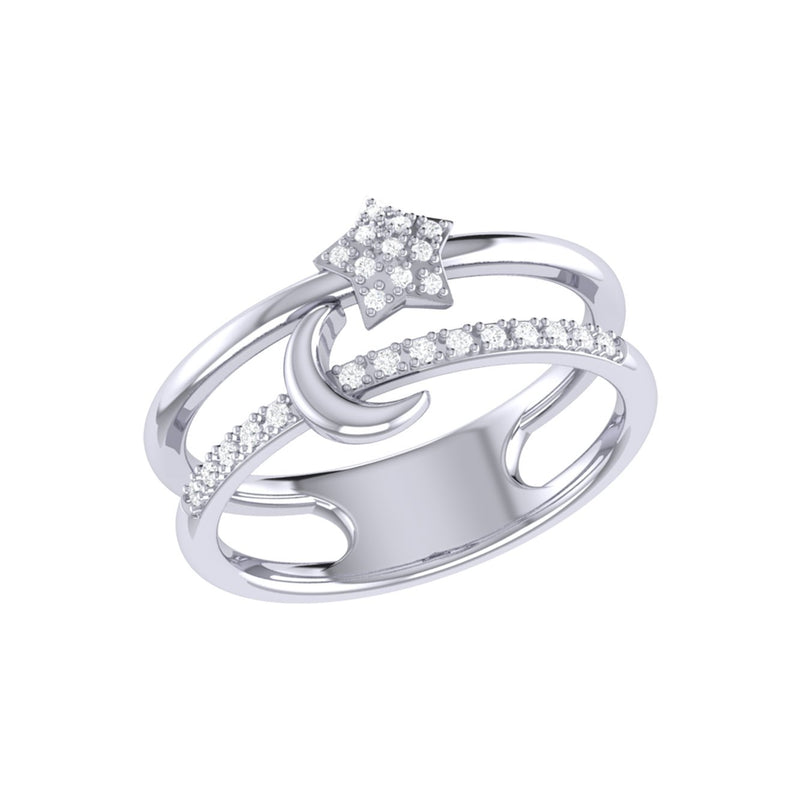 Starlit Crescent Double Band Diamond Ring in Sterling Silver