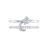 Starlit Crescent Double Band Diamond Ring in Sterling Silver