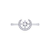 Crescent North Star Diamond Ring in Sterling Silver