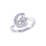 Moon-Cradled Star Diamond Ring in 14K White Gold