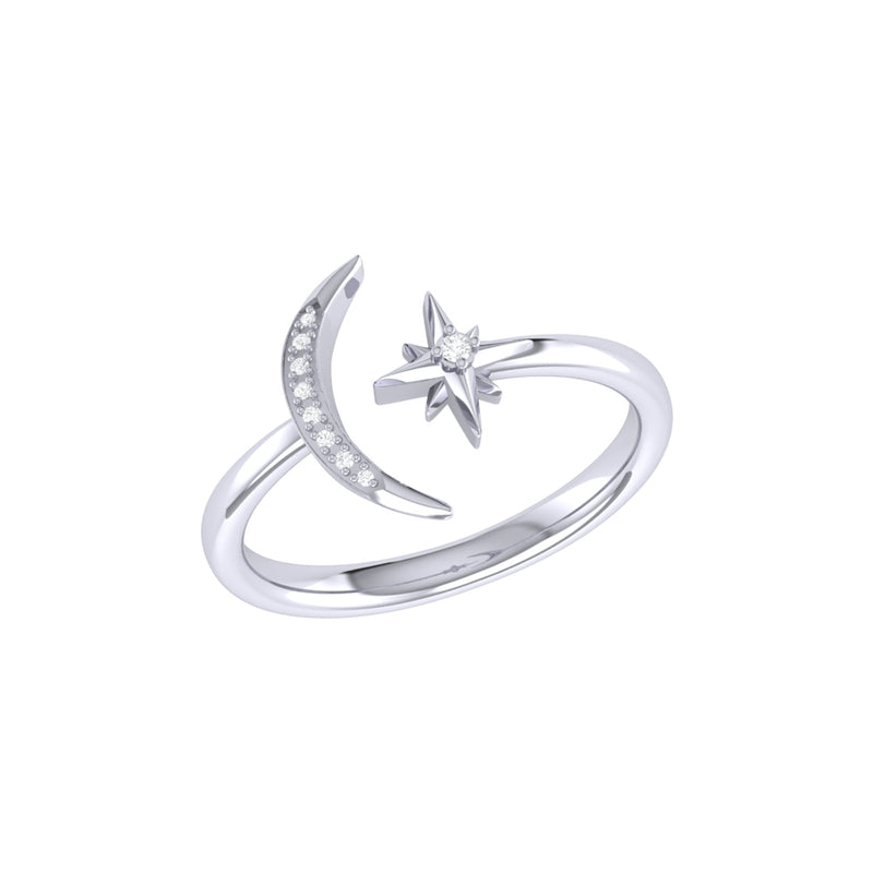 Starlit Moon Diamond Ring in 14K White Gold