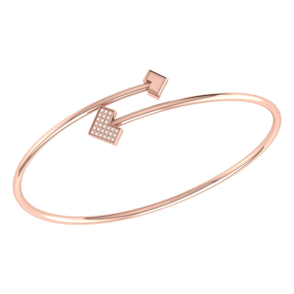 One Way Arrow Adjustable Diamond Bangle in 14K Rose Gold Vermeil on Sterling Silver