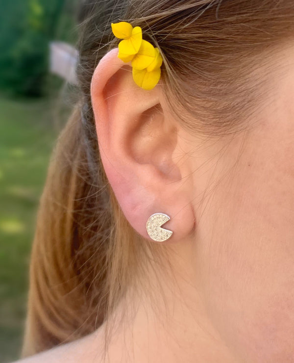 Pac-Man Candy Diamond Earrings in 14K White Gold