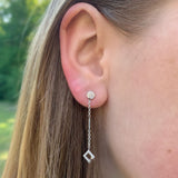 Straight Lace Open Square Street Diamond Earrings in Sterling Silver