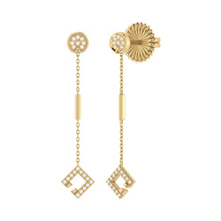 Straight Lace Open Square Street Diamond Earrings in 14K Yellow Gold