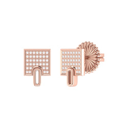 Sidewalk Square Diamond Stud Earrings in 14K Rose Gold Vermeil on Sterling Silver