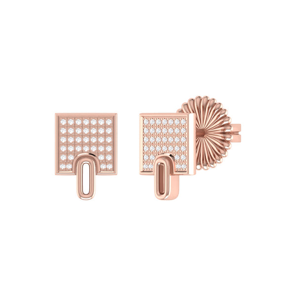 Sidewalk Square Diamond Stud Earrings in 14K Rose Gold
