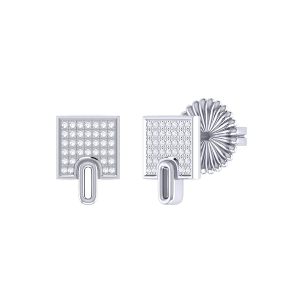 Sidewalk Square Diamond Stud Earrings in Sterling Silver