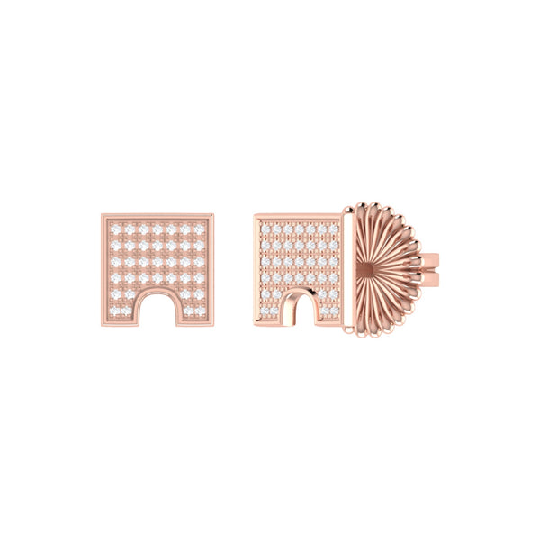 City Arches Square Diamond Stud Earrings in 14K Rose Gold