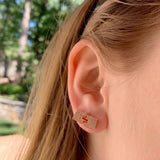 City Arches Square Diamond Stud Earrings in 14K Rose Gold Vermeil on Sterling Silver