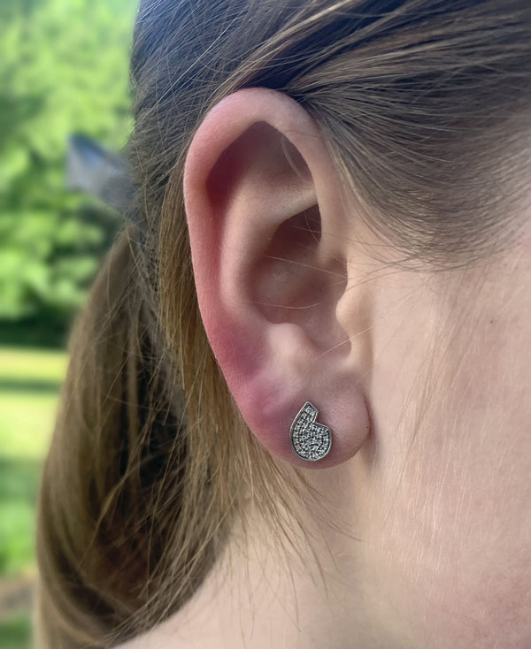 Street Cycle Open Teardrop Diamond Stud Earrings in Sterling Silver