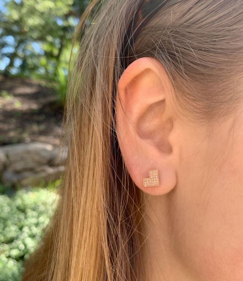 One Way Arrow Diamond Stud Earrings in 14K Rose Gold
