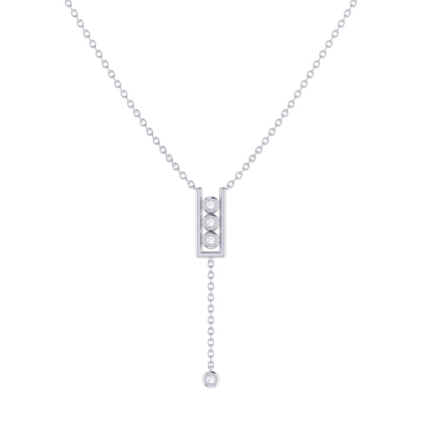 Traffic Light Bolo Adjustable Diamond Lariat Necklace in 14K White Gold