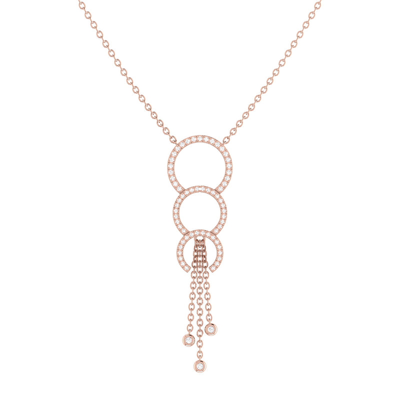 Chandelier Circle Trio Bolo Adjustable Diamond Lariat Necklace in 14K Rose Gold Vermeil on Sterling Silver