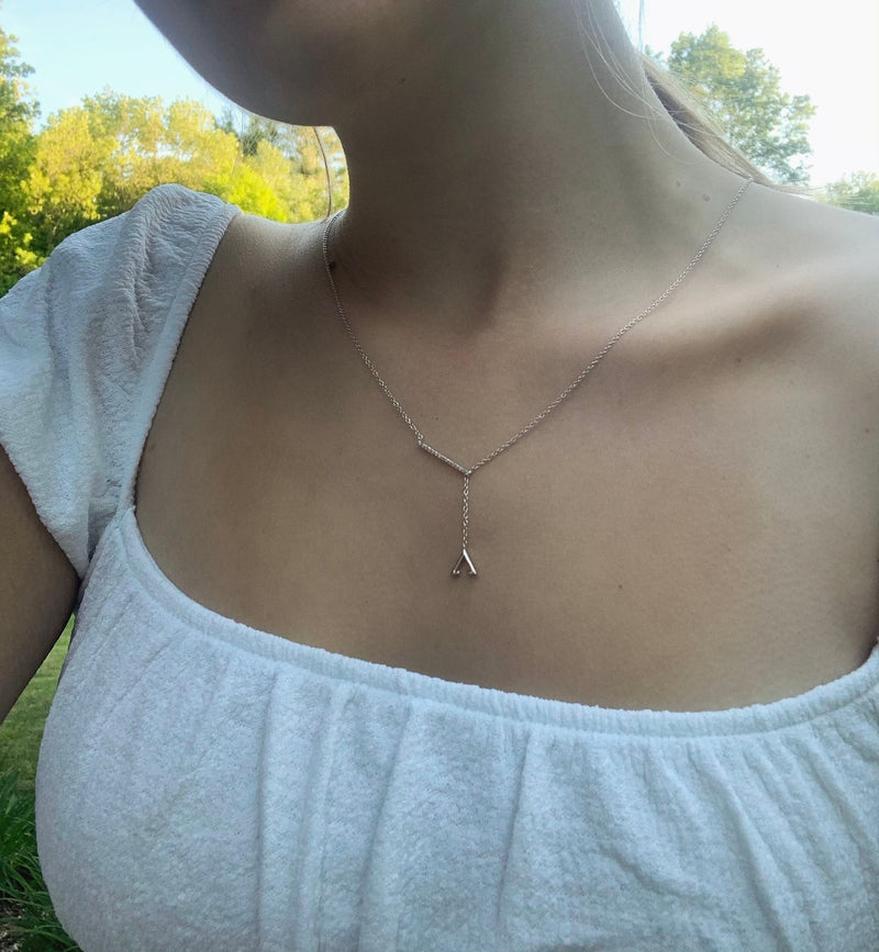 Crane Lariat Bolo Adjustable Triangle Diamond Necklace in 14K White Gold