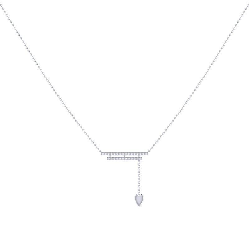 Wrecking Ball Double Bar Bolo Adjustable Diamond Lariat Necklace in 14K White Gold
