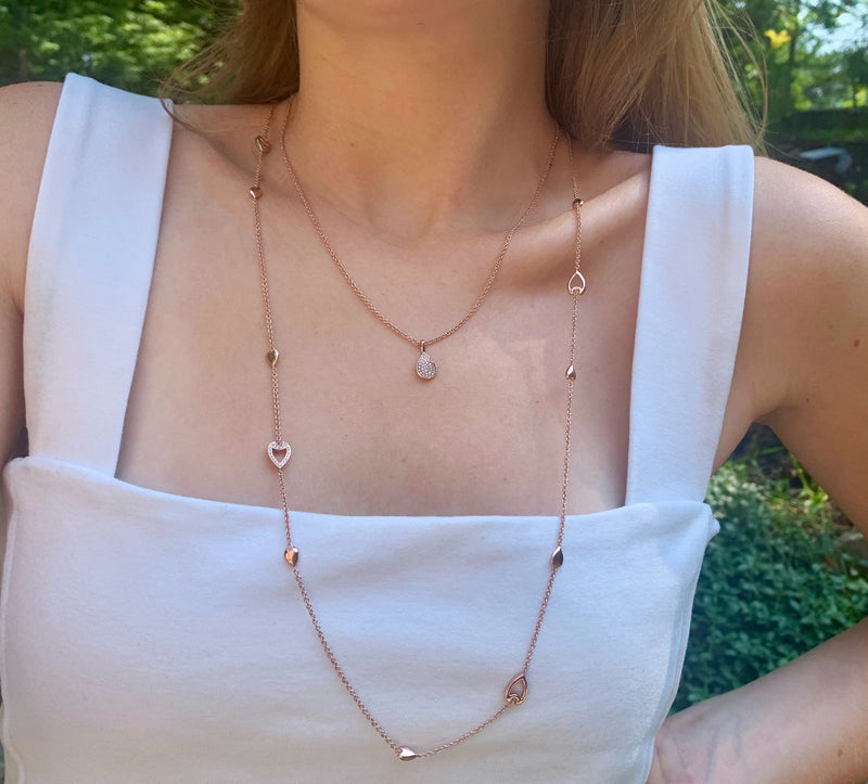 Avani Open Raindrop Layered Diamond Necklace in 14K Rose Gold