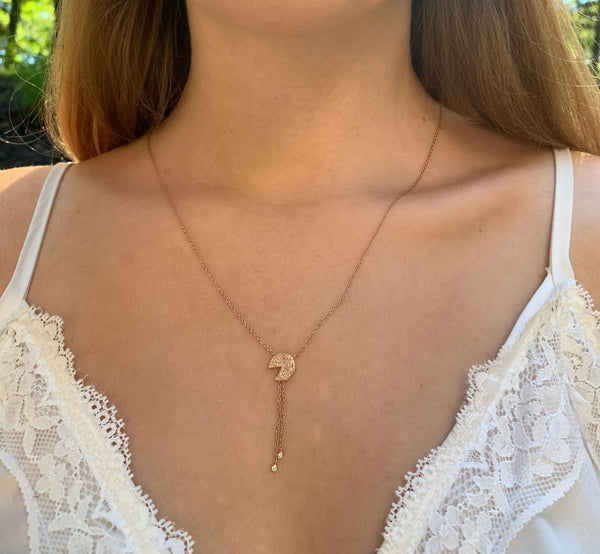Pac-Man Candy Bolo Adjustable Diamond Lariat Necklace in 14K Rose Gold Vermeil on Sterling Silver