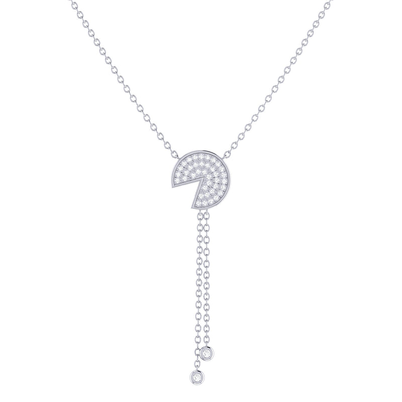 Pac-Man Candy Bolo Adjustable Diamond Lariat Necklace in 14K White Gold